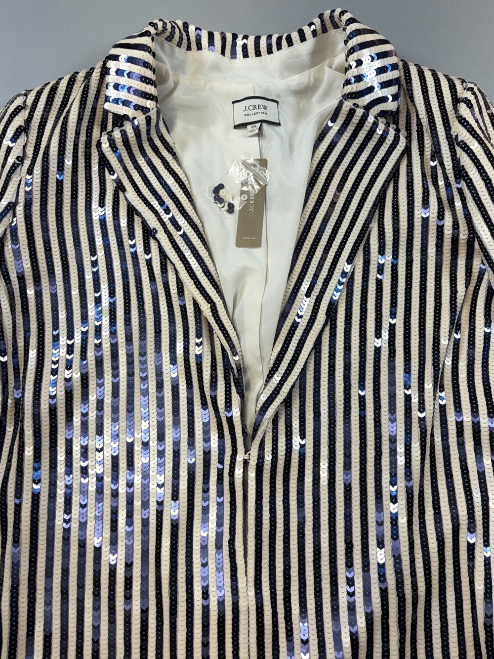 NWT J.Crew Collection Drapey Sequin Stripe Blazer Navy Ivory XXL Style #AJ040
